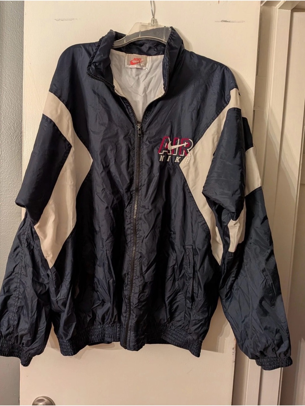 Nike Navy and White Women's Bomber Windbreaker Jacket